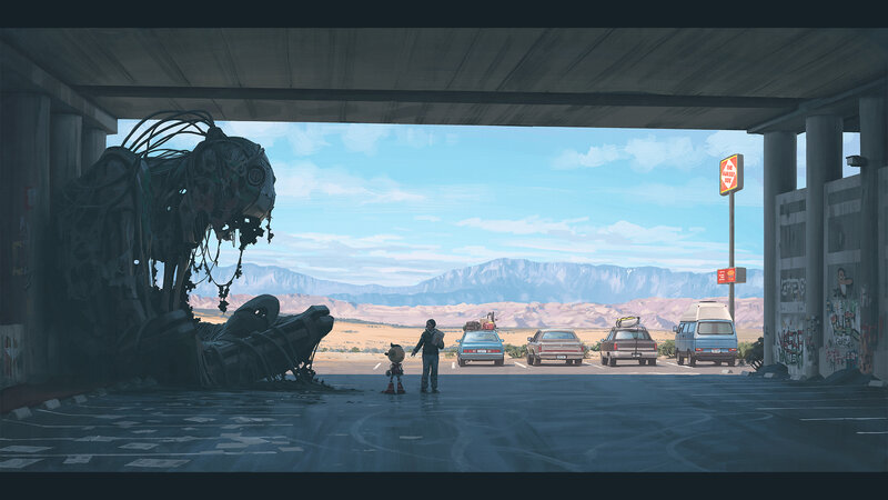 Two Figures under Overpass — Blue