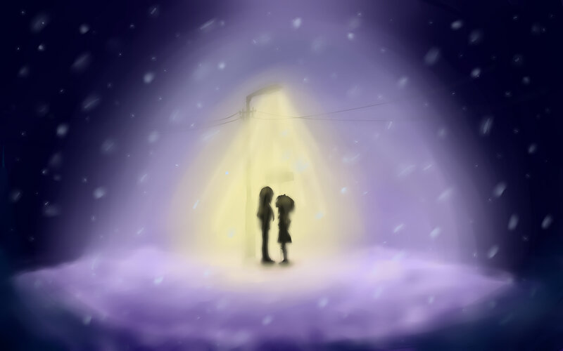 Two Figures under Streetlight