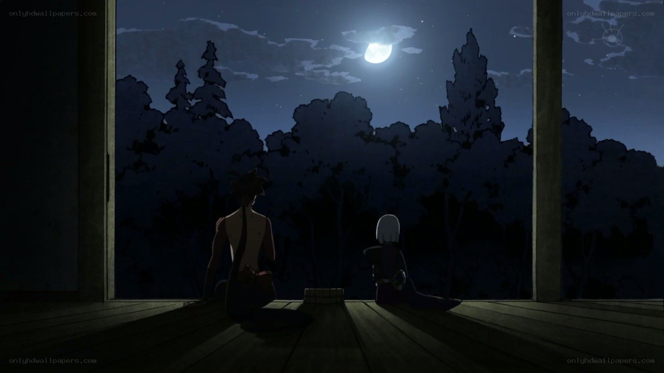 Two figures under the moonlight