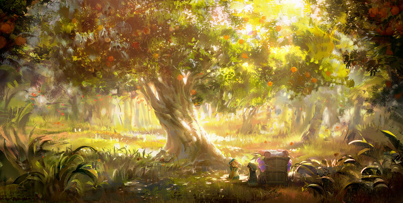 Two Figures under Trees — Green