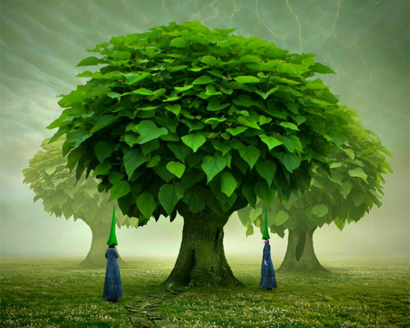 Two Figures under Trees