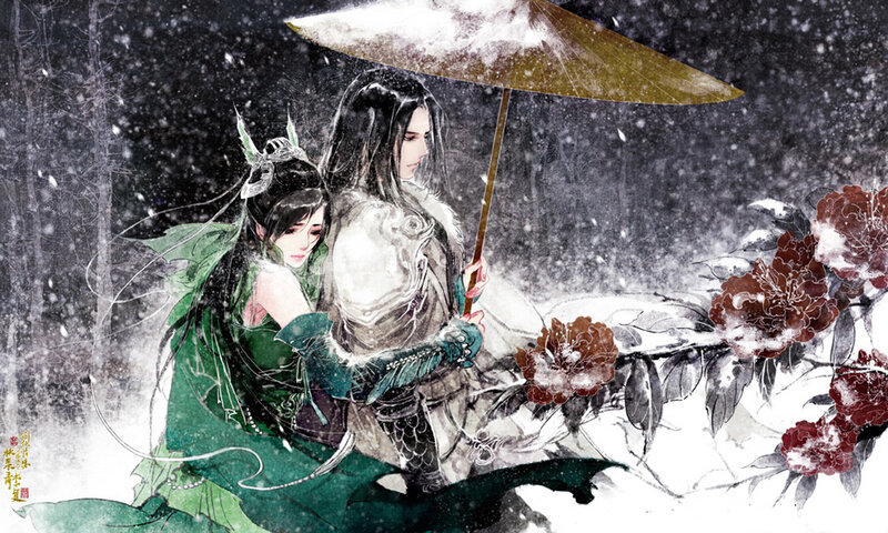 Two Figures under Umbrella — Green