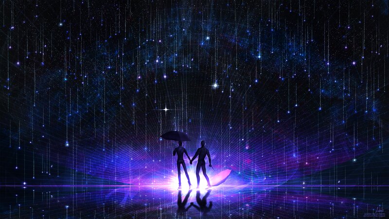 Two Figures under Umbrella — Purple
