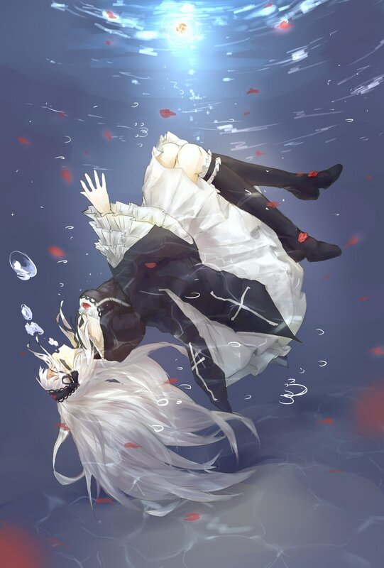 Two Figures Underwater — Blue, Dramatic, Digital Art