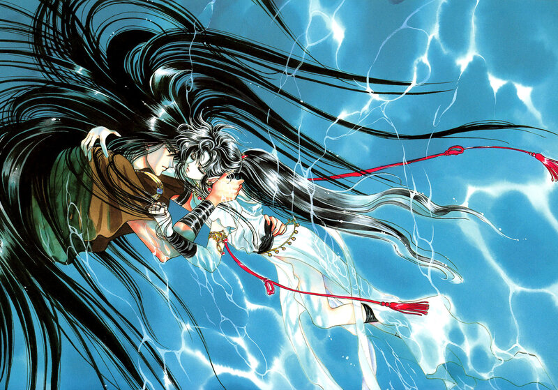Two Figures Underwater — Blue, Dramatic, Manga