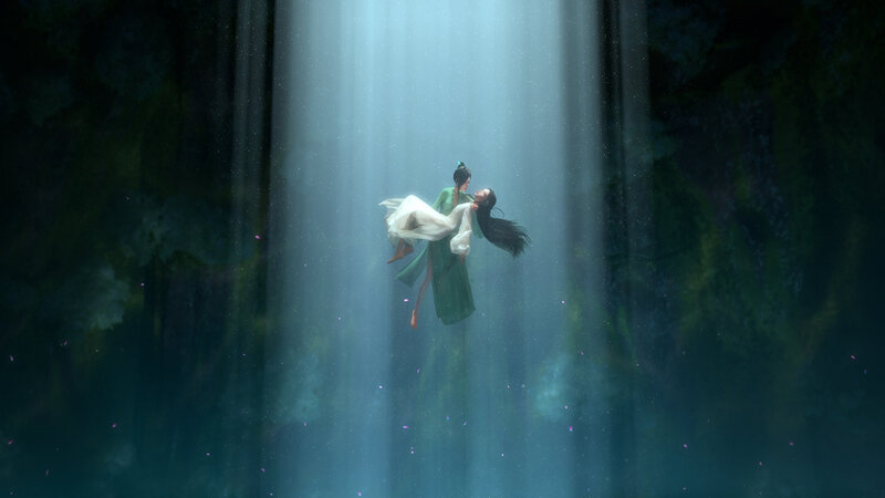 Two Figures Underwater — Blue, Serene, Dramatic