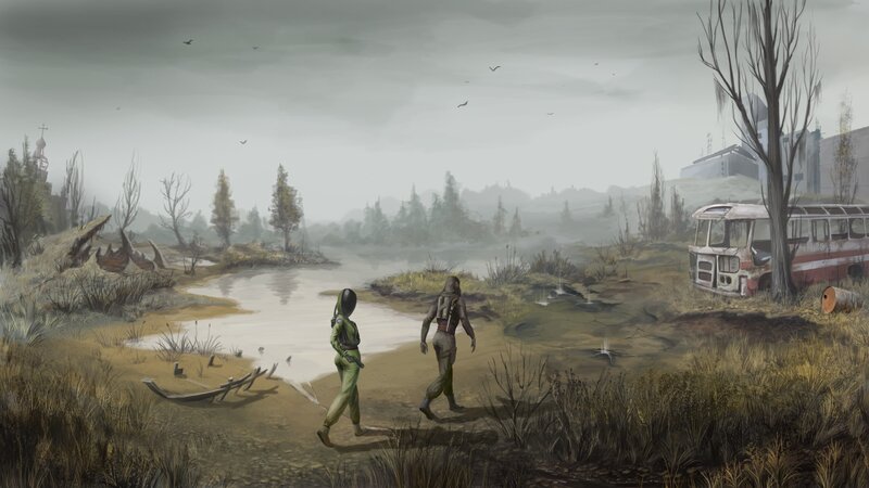 Two Figures Walking — Gray