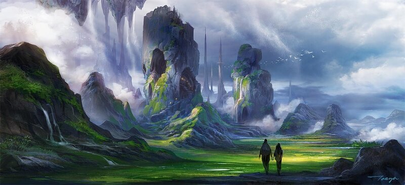 Two Figures Walking — Green