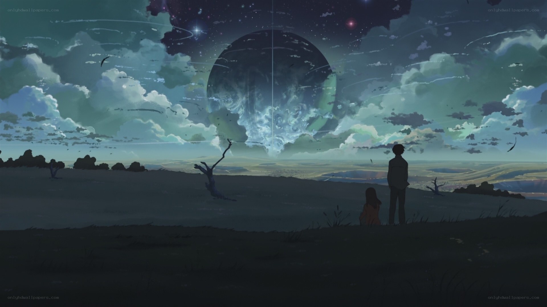 Two figures watch a celestial event