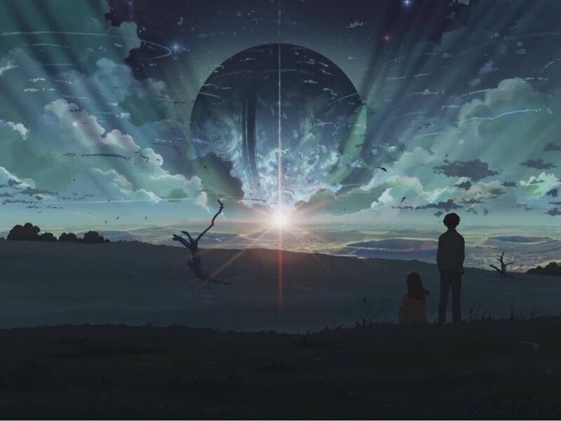 Two figures watch a celestial event