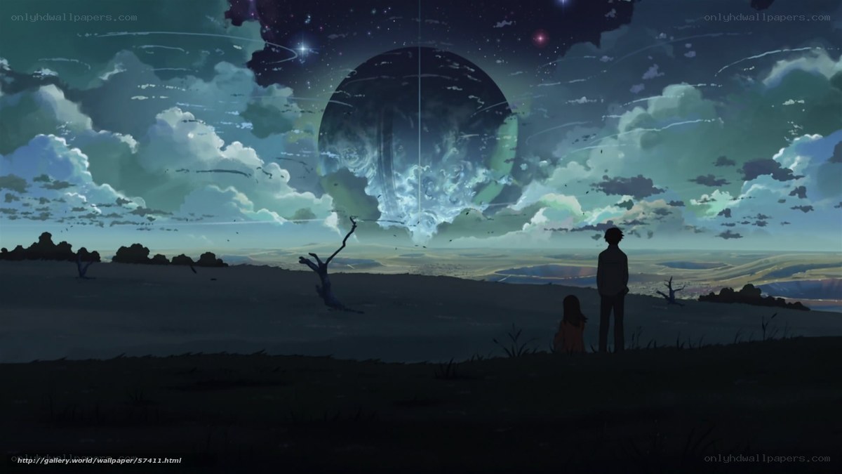 Two figures watch a celestial event