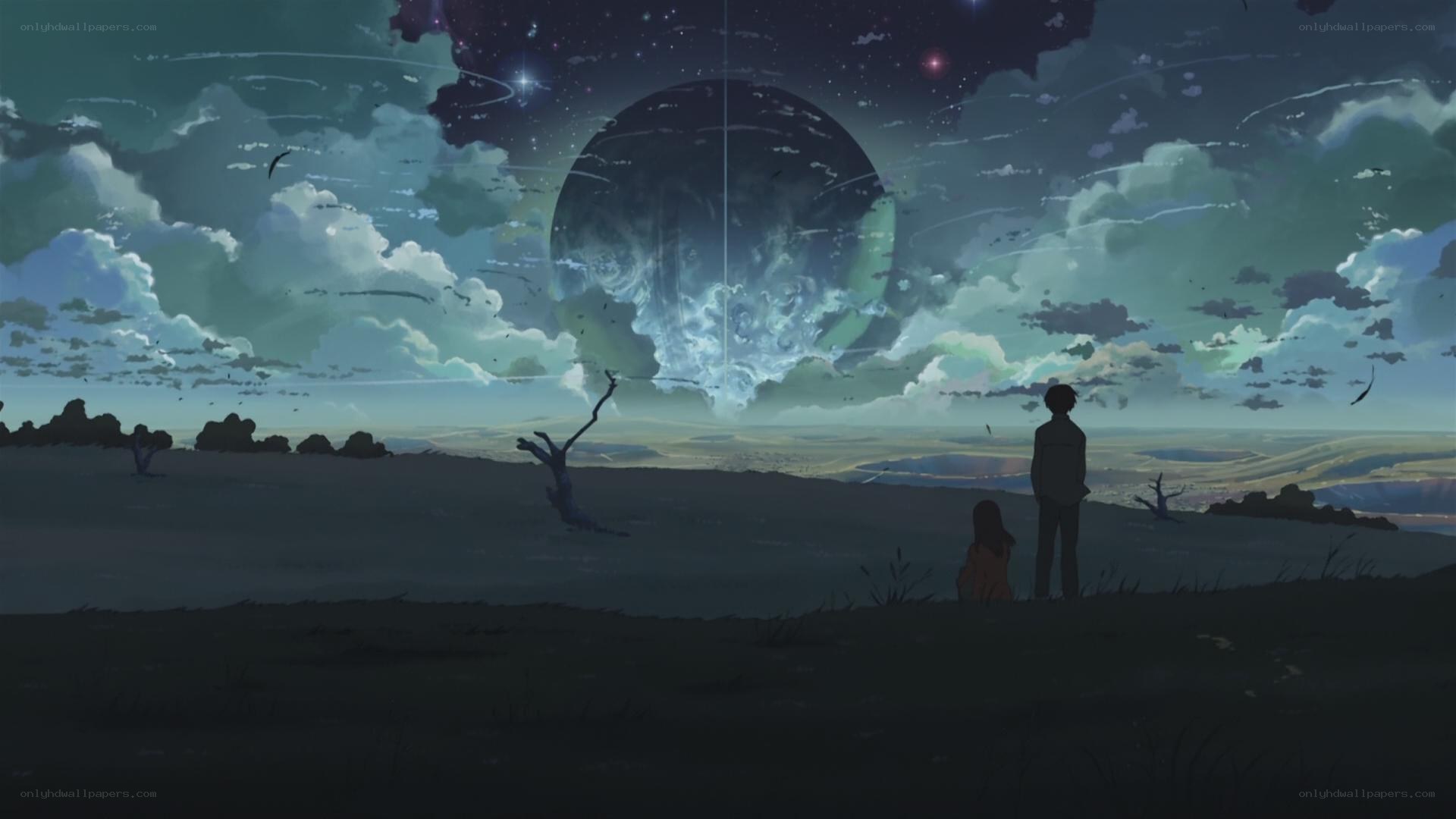 Two figures watch a cosmic event