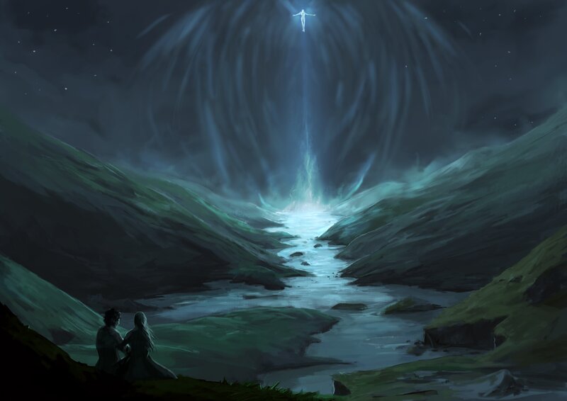 Two Figures Watching a Light