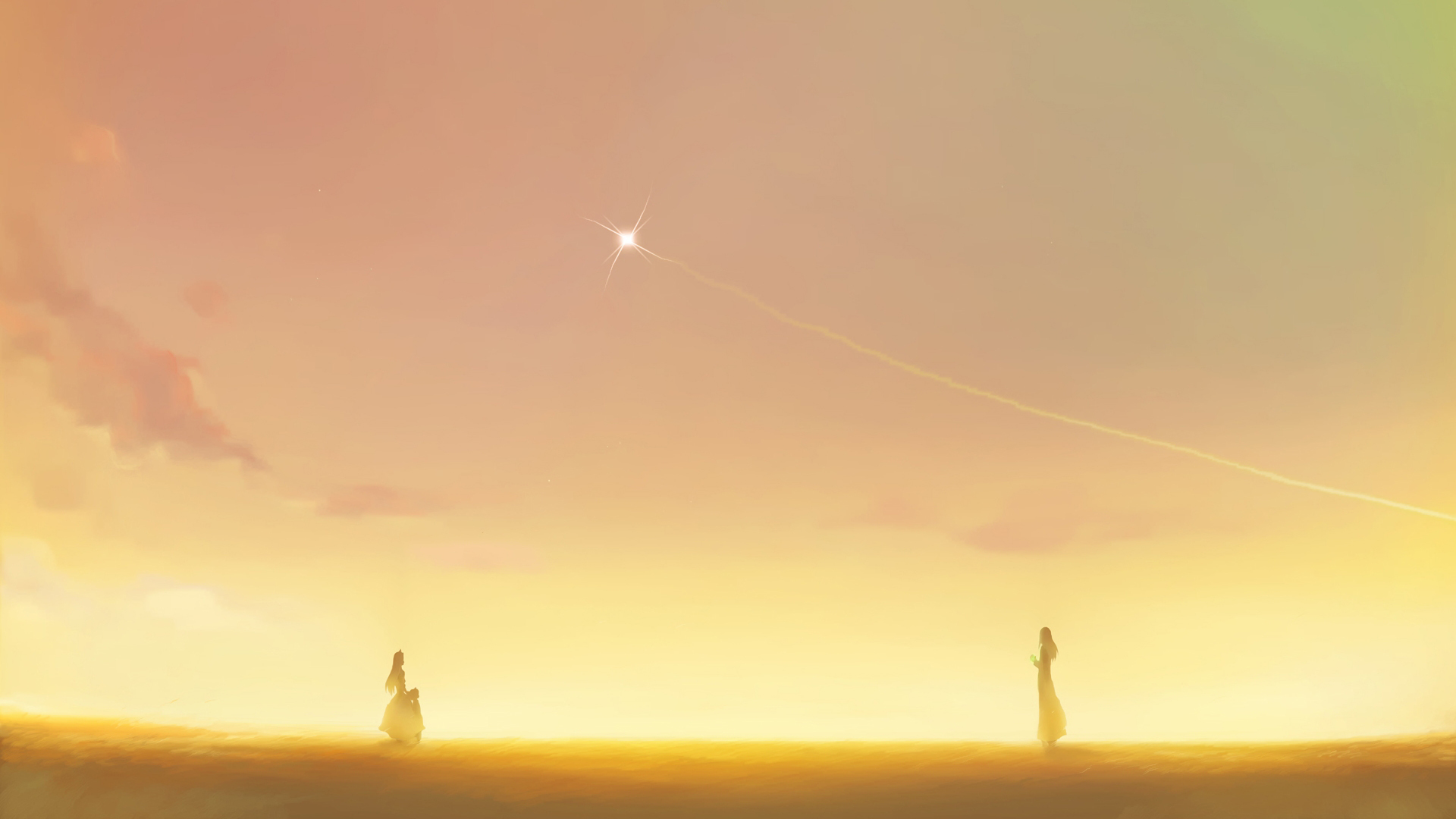Two figures watching a shooting star