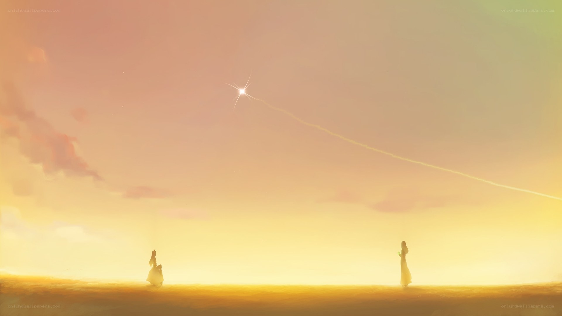 two figures watching a shooting star