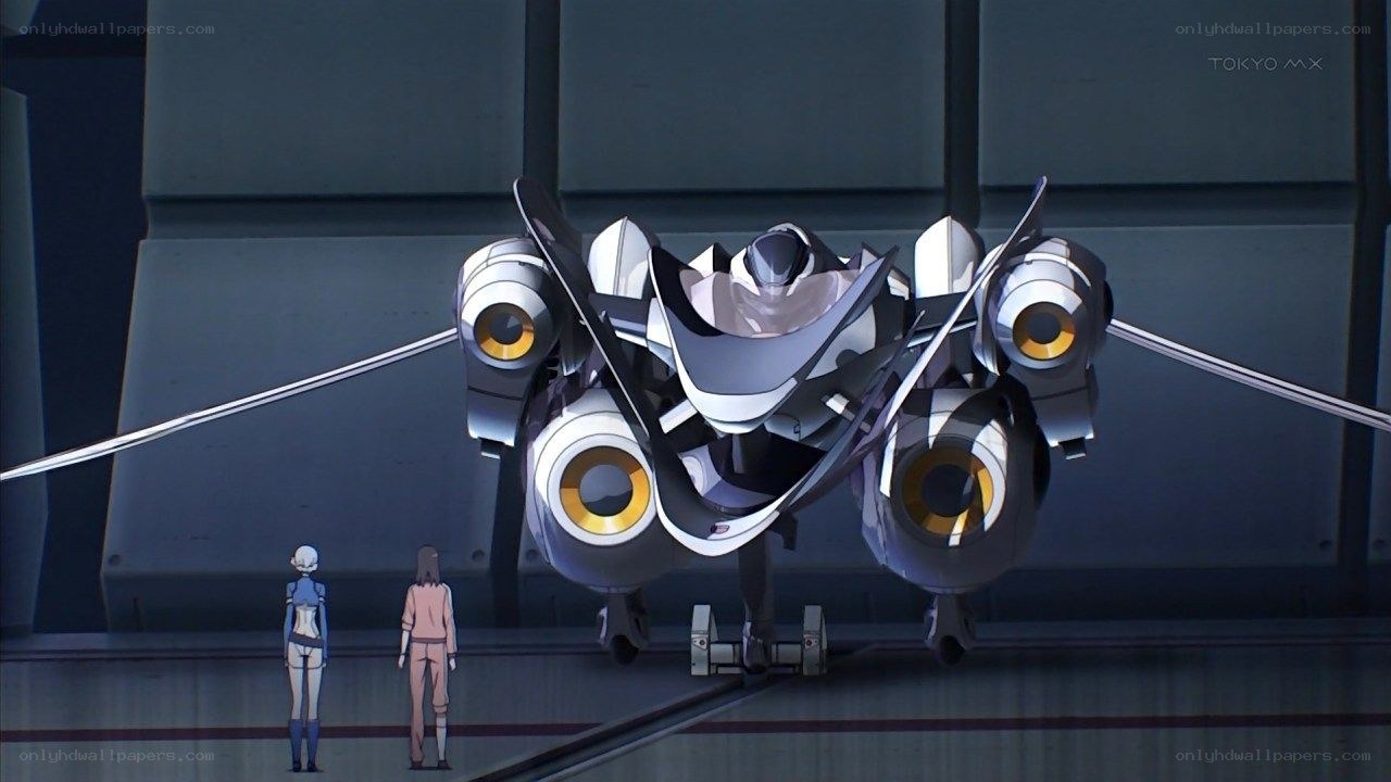 Two figures with a futuristic aircraft