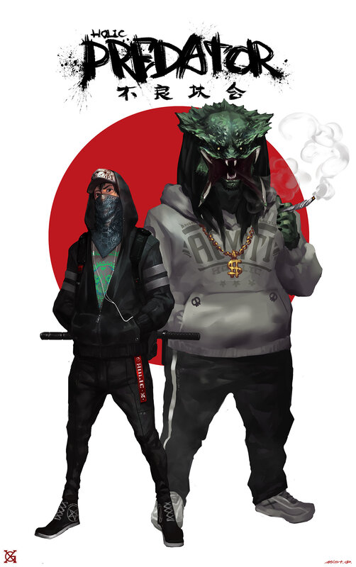 Two Figures with Alien Creature