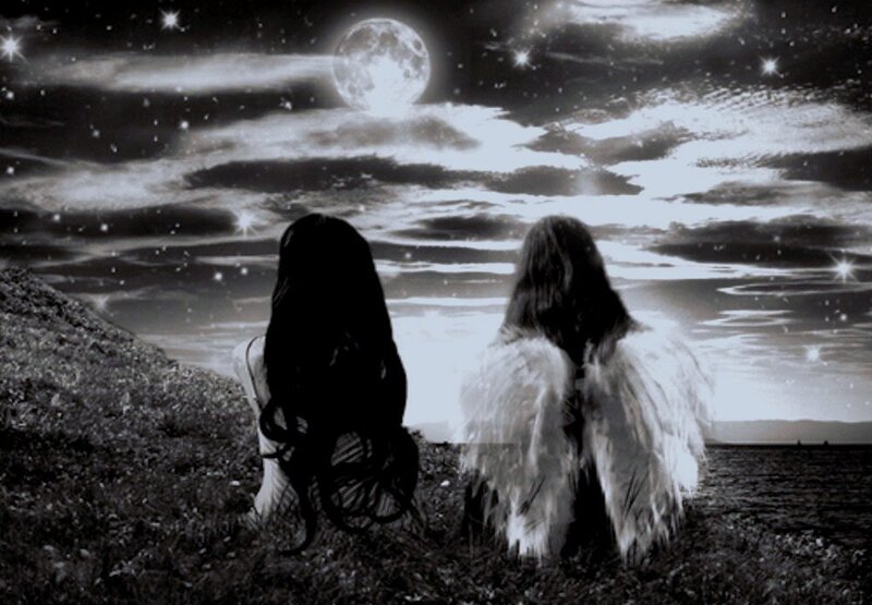 Two Figures with Angel Wings — Black