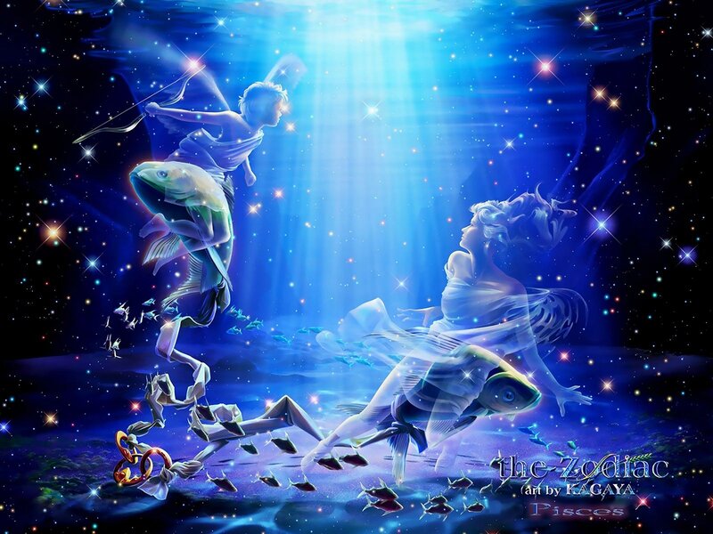 Two Figures with Fish — Blue, Ethereal