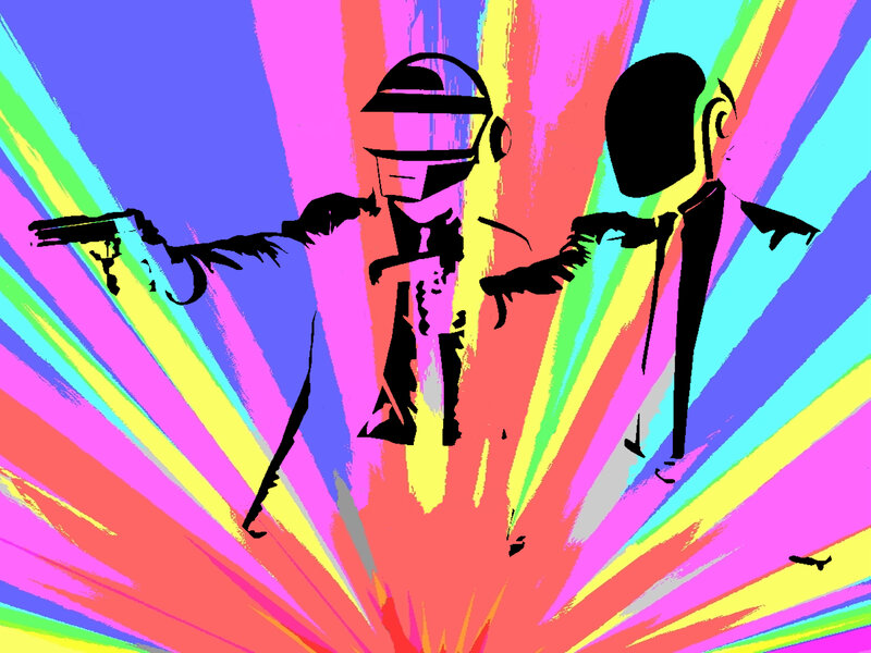 Two Figures with Guns — Pink