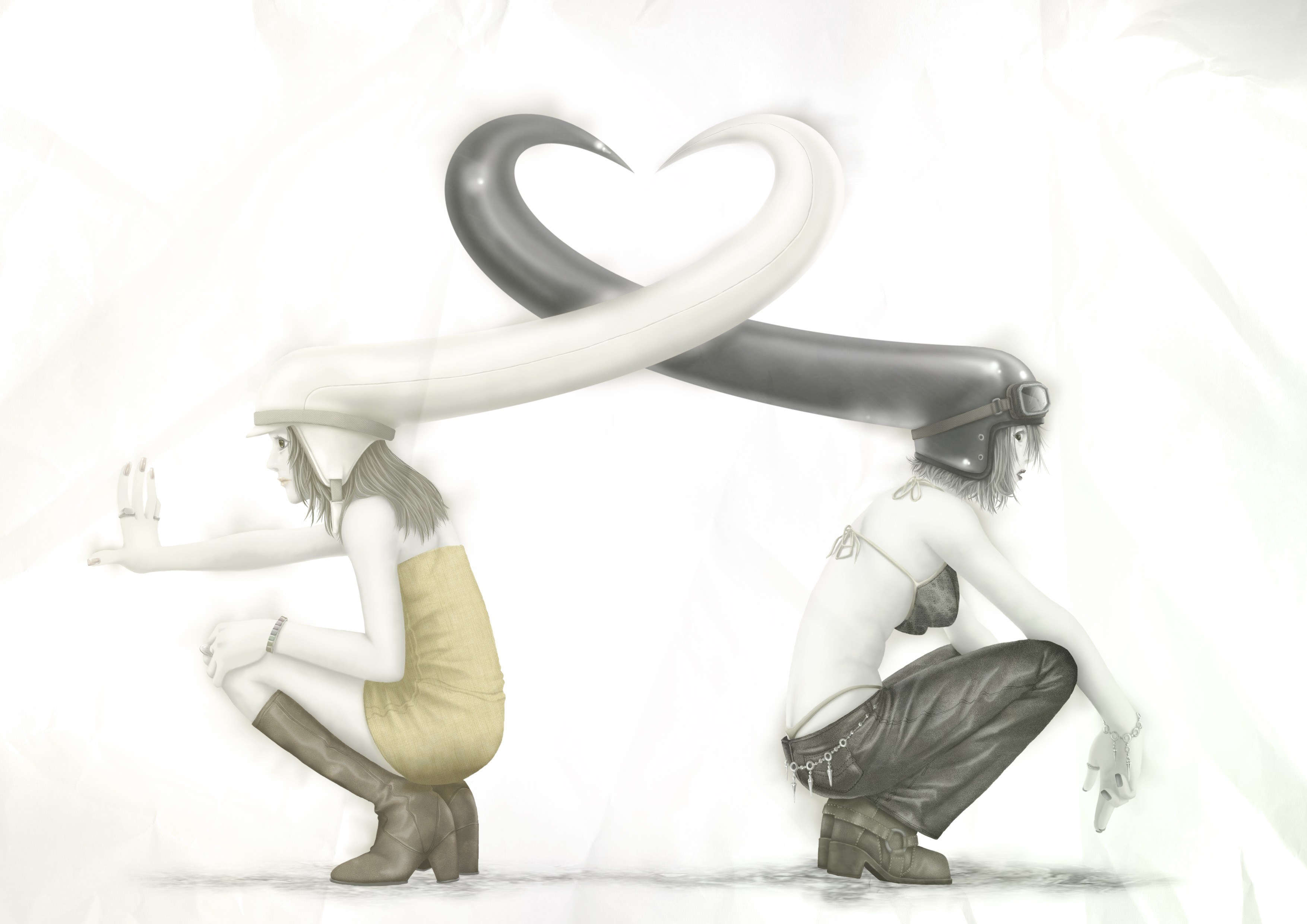 Two figures with heart-shaped horns