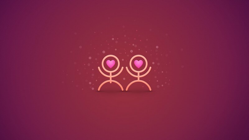 Two figures with hearts