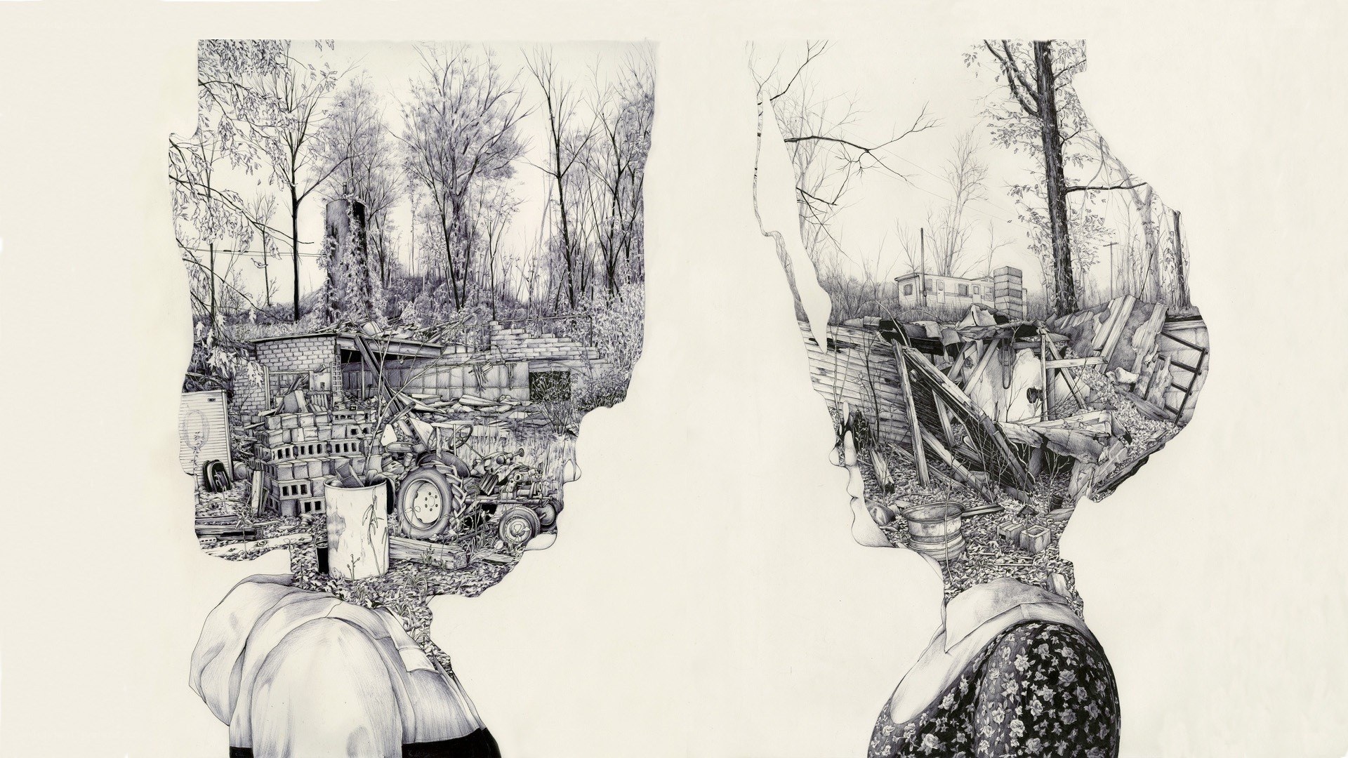 Two figures with landscape heads