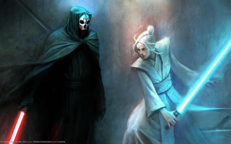 Two Figures with Lightsabers — Blue, Dramatic, Digital Art, Lightsaber