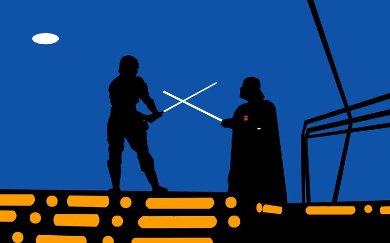 Two Figures with Lightsabers — Blue, Dramatic, Night, Vector Art