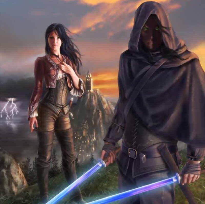 Two Figures with Lightsabers — Blue