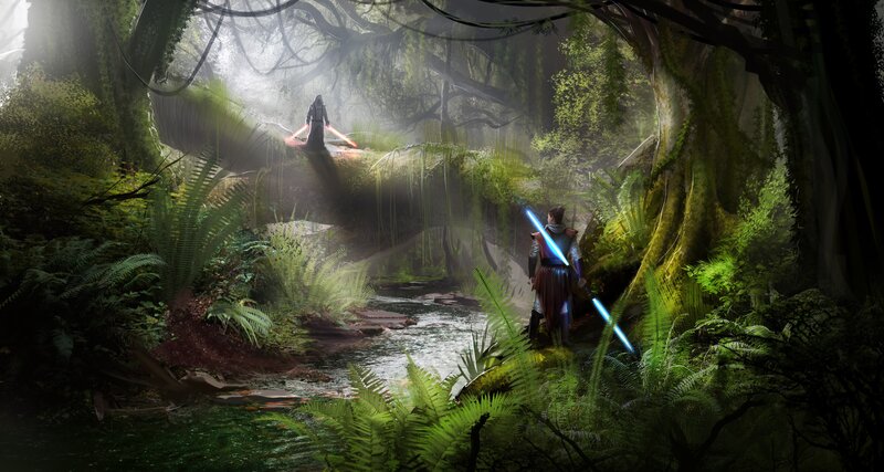Two Figures with Lightsabers — Green, Dramatic