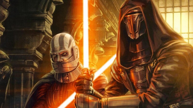 Two Figures with Lightsabers — Orange