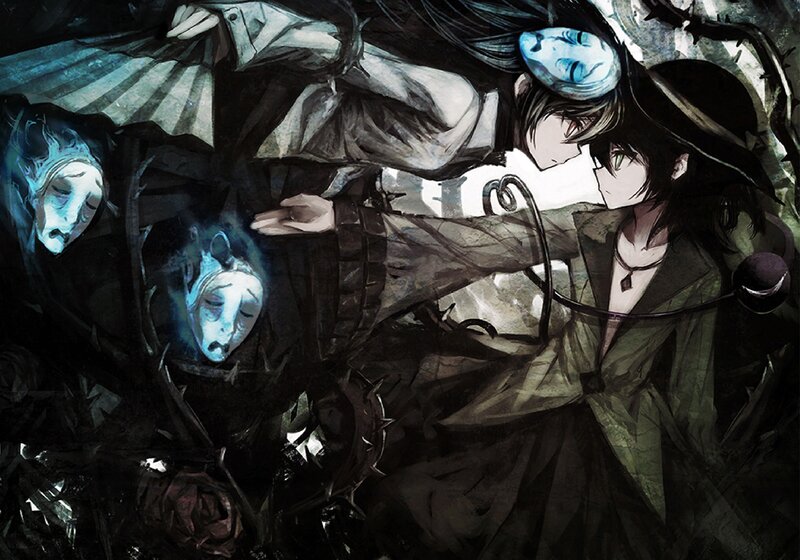 Two Figures with Masks — Black