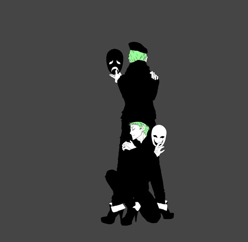 Two Figures with Masks
