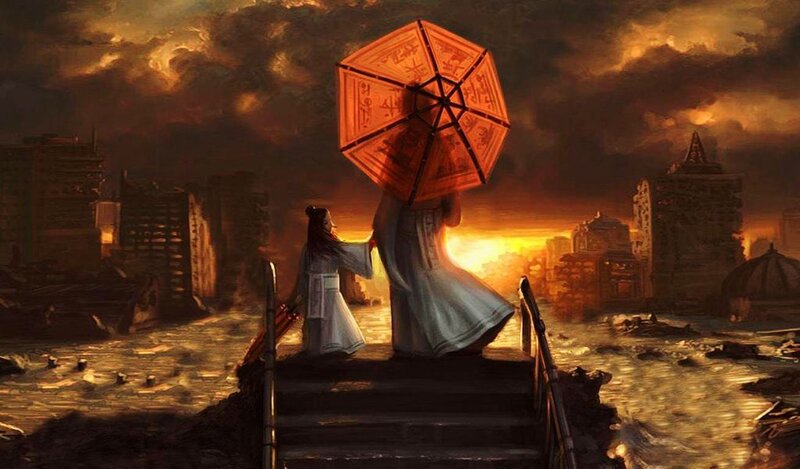 Two Figures with Umbrella