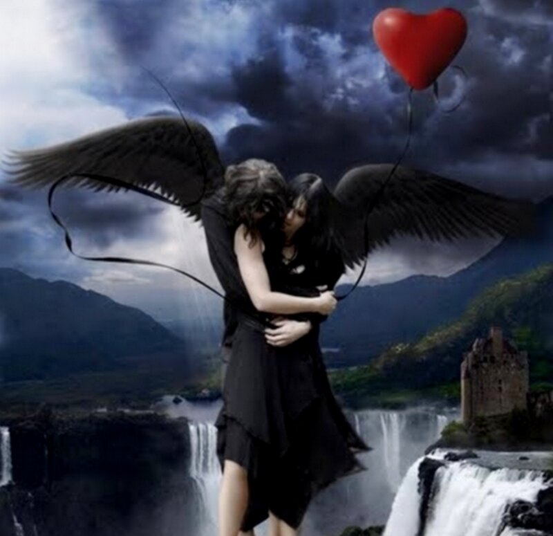 Two Figures with Wings — Black