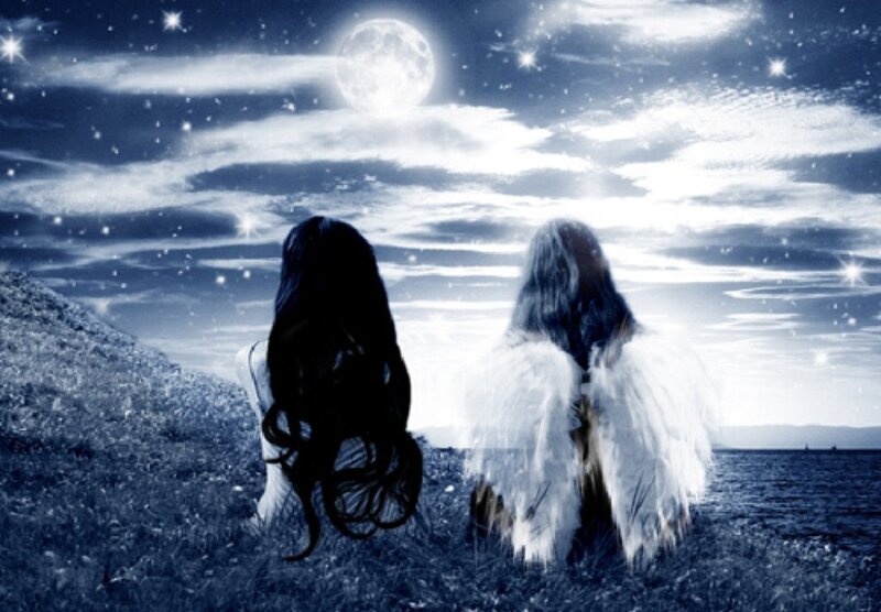 Two Figures with Wings — Blue