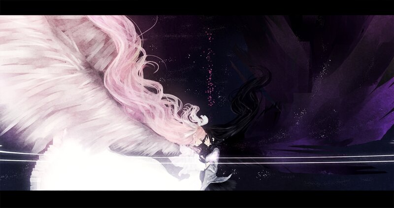 Two Figures with Wings — Purple