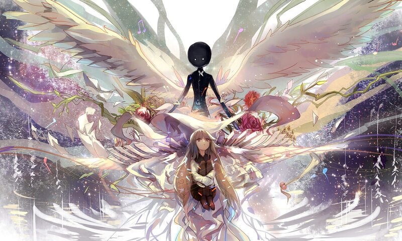 Two Figures with Wings — White