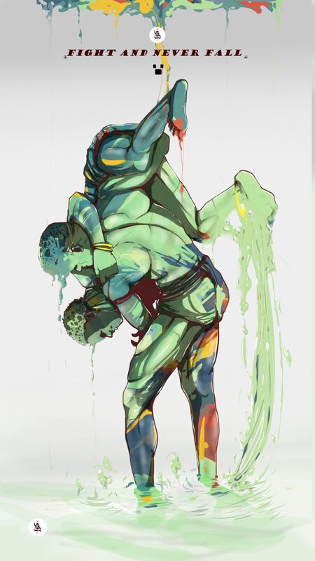 Two Figures Wrestling — Green