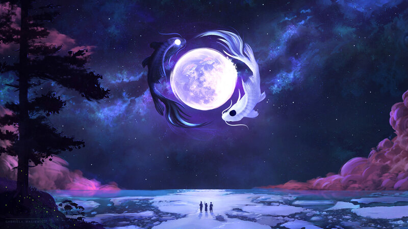 Two Fish Circling Moon