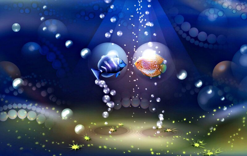 Two Fish in Bubbles — Blue