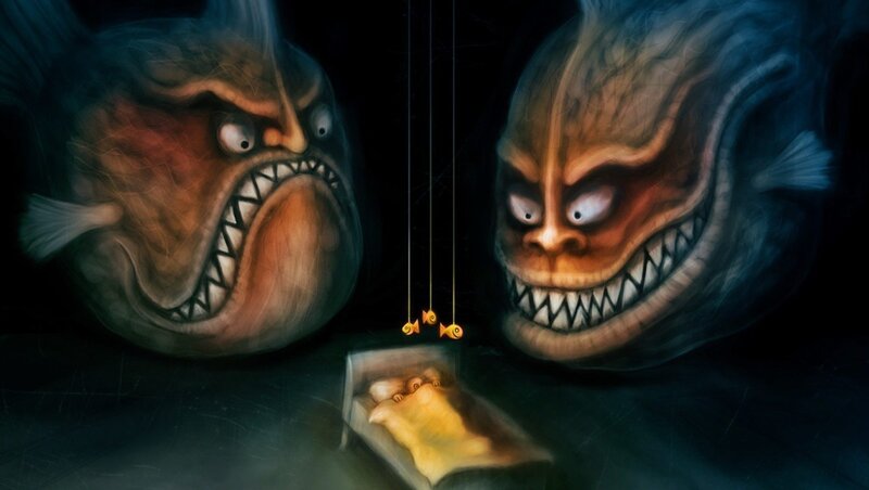 Two Fish Monsters — Black