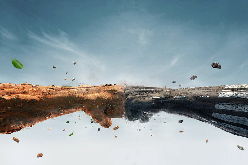 Two Fists Colliding — Blue