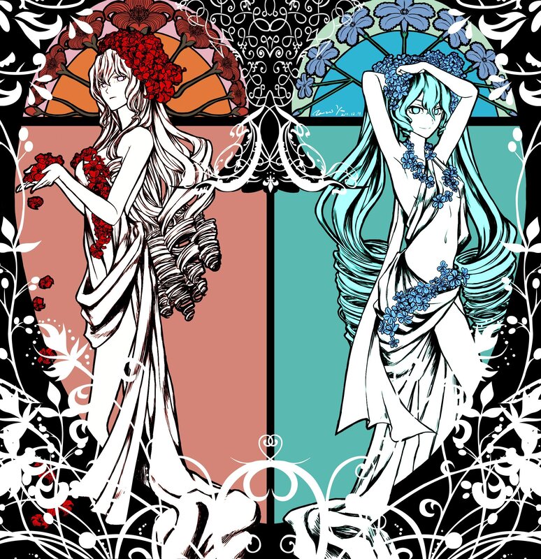 Two floral goddesses in art nouveau style
