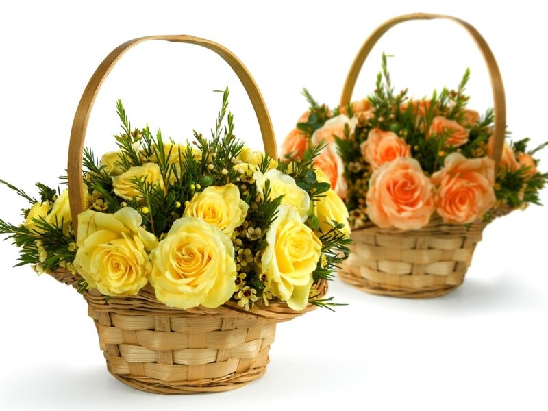 Two Flower Baskets — Yellow
