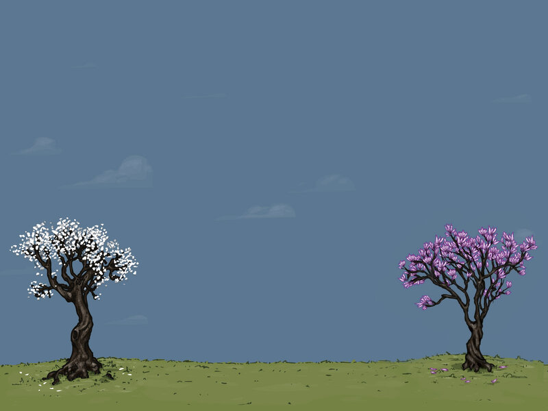 Two Flowering Trees — Blue