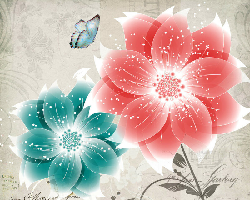 Two Flowers and a Butterfly