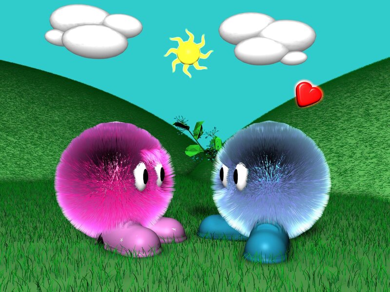 Two fluffy creatures in a field