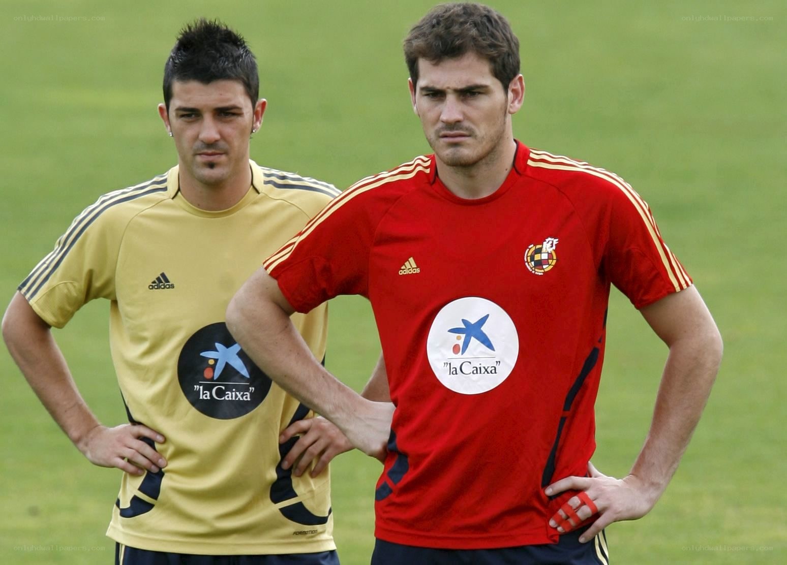 Two football players on a field